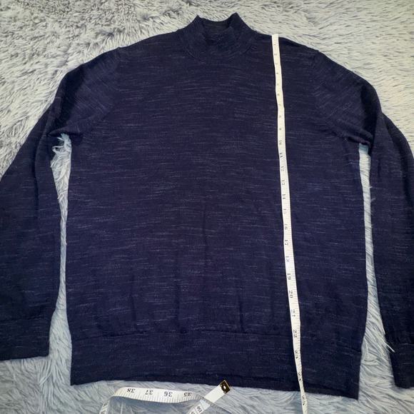 ASH & ERIE Mens Medium Navy Blue Marled Mock Neck Sweater Extrafine Merino Wool - Picture 5 of 11